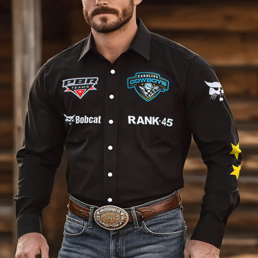 

Men's Western Cowboy Outdoor PBR Teams Long Sleeved Black Shirts