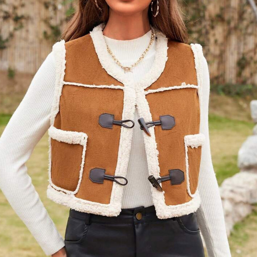 

Women's Vintage Western Cowgirl Suede Lamb Wool Fur Collar Vest