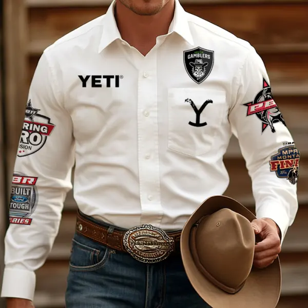 Men's West Cowboy Austin Gamblers PBR Teams Long Sleeved White Collar Shirts - Menzfolk.com 