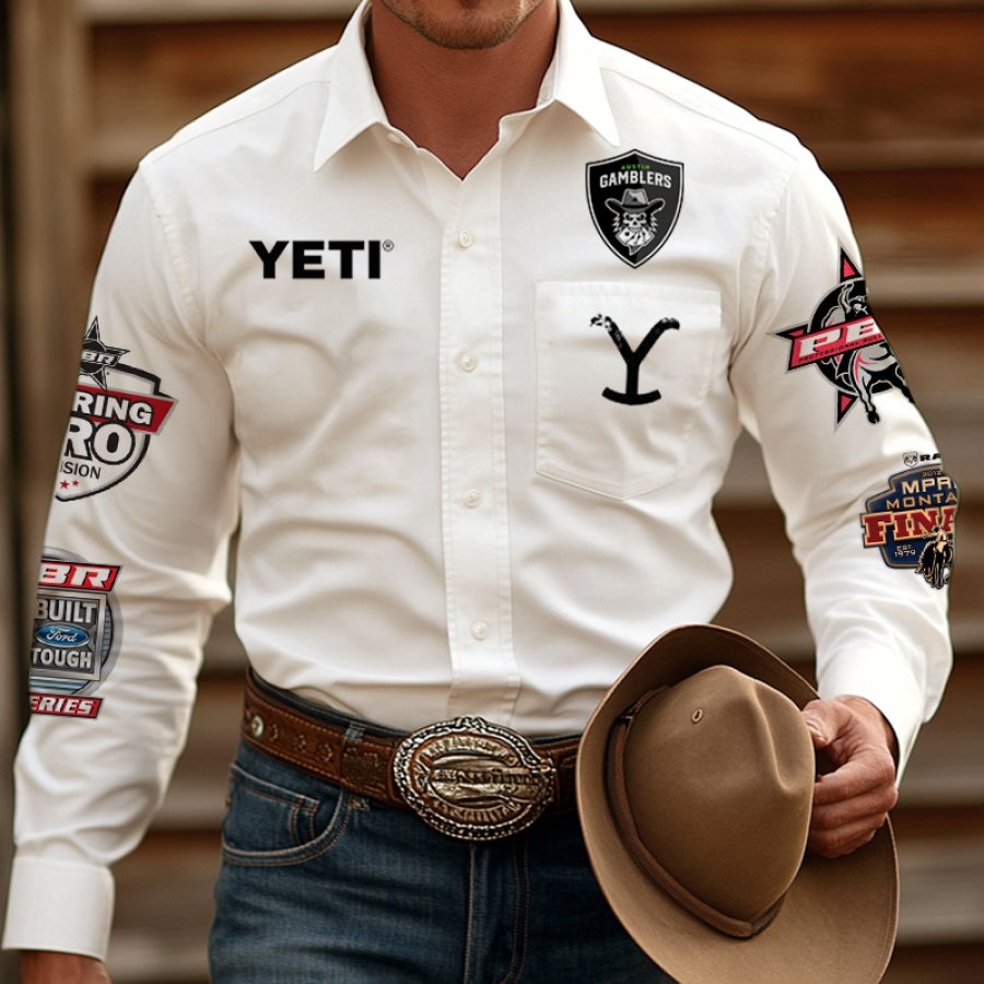 

Men's West Cowboy Austin Gamblers PBR Teams Long Sleeved White Collar Shirts