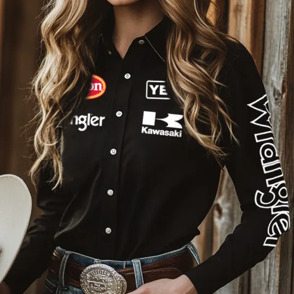 Woman's West Cowboy Outdoor PBR Teams Long Sleeved Collar Black Shirt - Menzfolk.com 