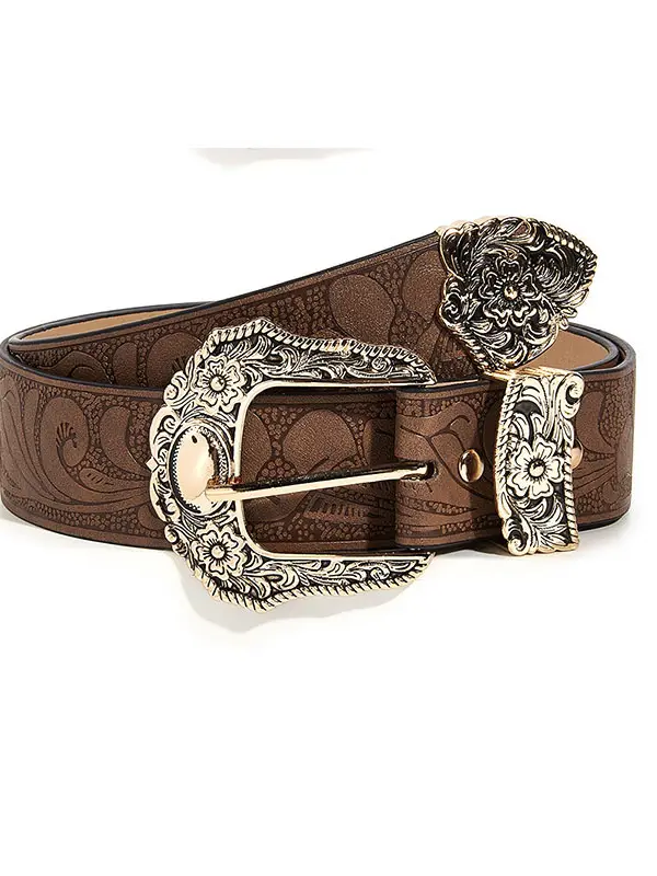 Western Cowboy Vintage Embossed Leather Belt - Pragmaace.com 