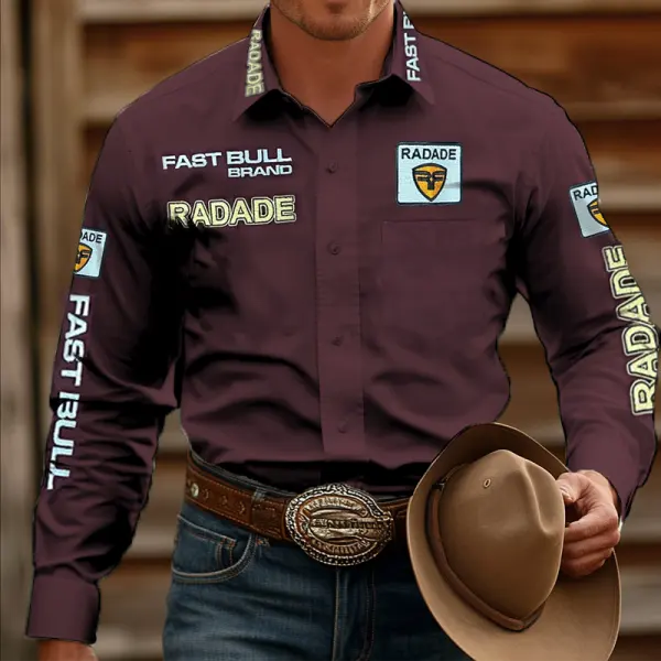 Men's West Cowboy Outdoor PBR Teams Long Sleeved Dark Claret Collar Shirts - Anurvogel.com 