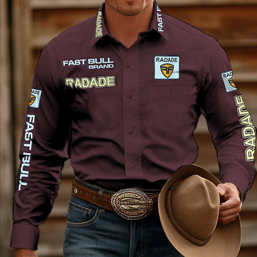 

Men's West Cowboy Outdoor PBR Teams Long Sleeved Dark Claret Collar Shirts