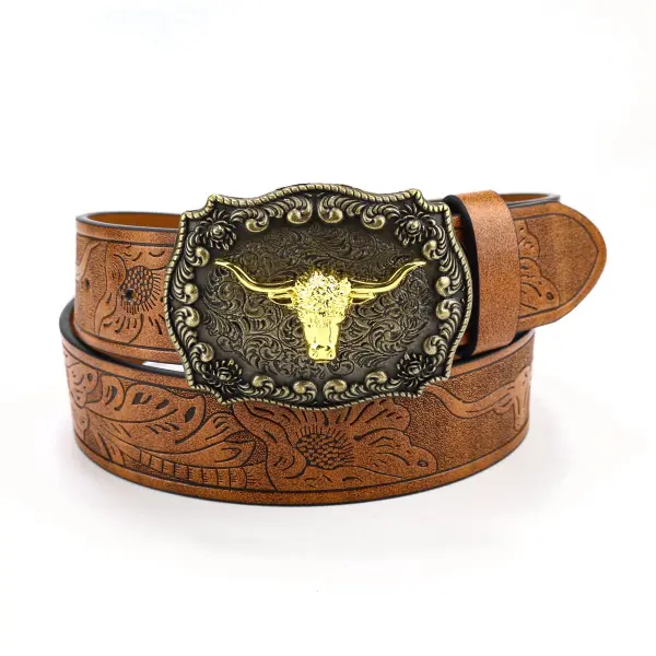 Western Cowboy Vintage Punk Embossed Leather Belt - Nicheten.com 