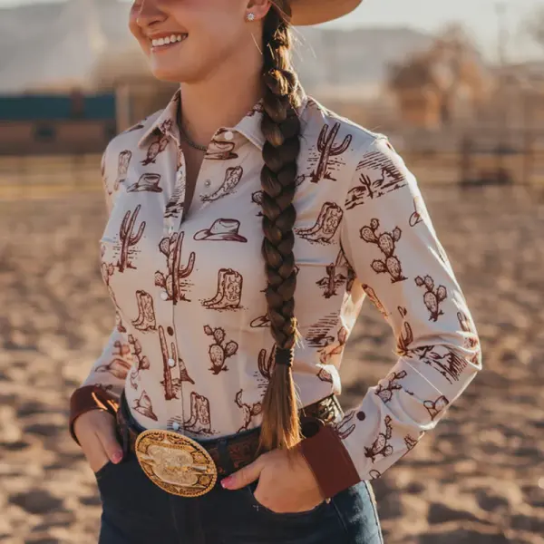 Women's Western Cowboy Cute Rodeo Outfits Rodeo Fashion Print Shirt - Cotosen.com 