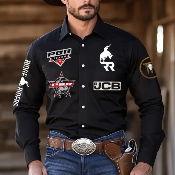 Men's Western Cowboy Outdoor PBR Teams Ridge Riders Long Sleeved Black Shirts - Menzfolk.com 