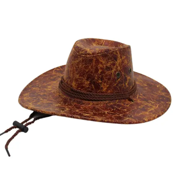 Unisex Western Cowboy Outdoor Visor Leather Hat - Wayrates.com 