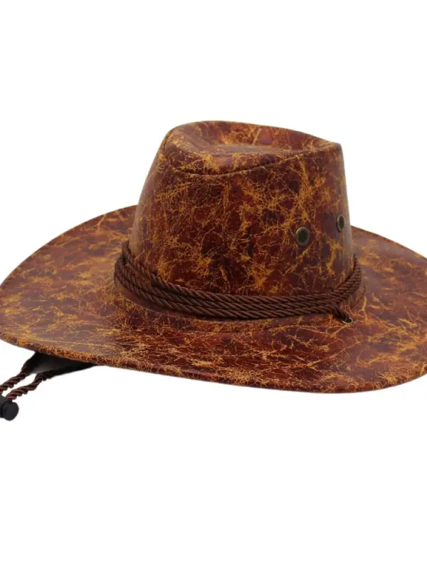 Unisex Western Cowboy Outdoor Visor Leather Hat - Menbarn.com 