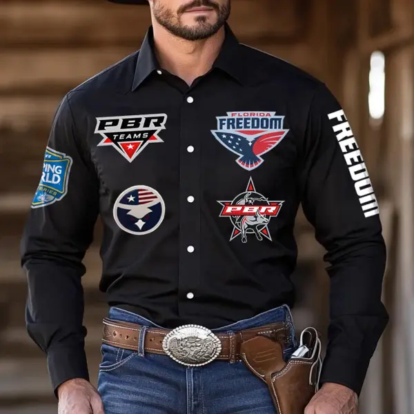 Men's Western Cowboy Outdoor PBR Teams Eagle Long Sleeved Black Shirts - Anurvogel.com 