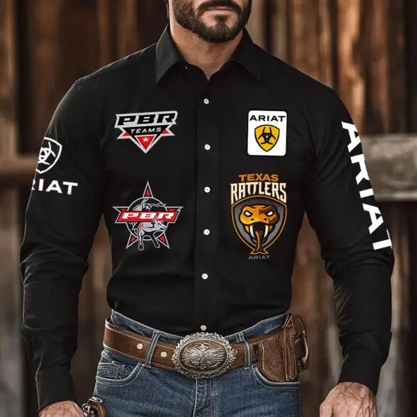 Men's Western Cowboy Outdoor PBR Teams Snake Long Sleeved Black Shirts - Menilyshop.com 