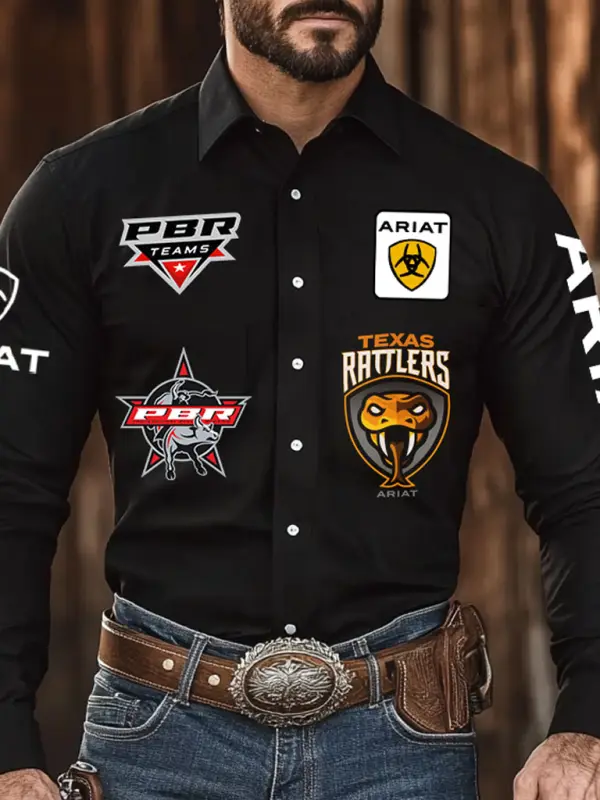 Men's Western Cowboy Outdoor PBR Teams Snake Long Sleeved Black Shirts - Menwyx.com 