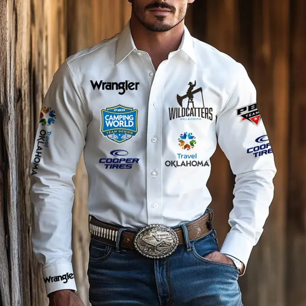 Men's Western Cowboy Outdoor PBR Teams Long Sleeved White Shirts - Trisunshine.com 