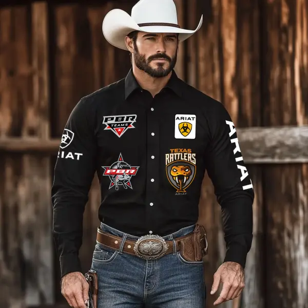 Men's Rodeo Shirts Western Cowboy Outdoor PBR Teams Snake Long Sleeved Black Shirts