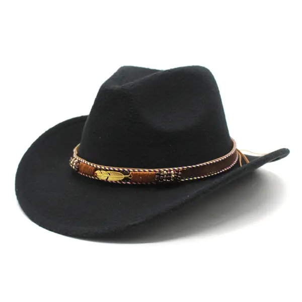 Unisex Western Cowboy Outdoor Metal Feather Felt Hat - Menzfolk.com 