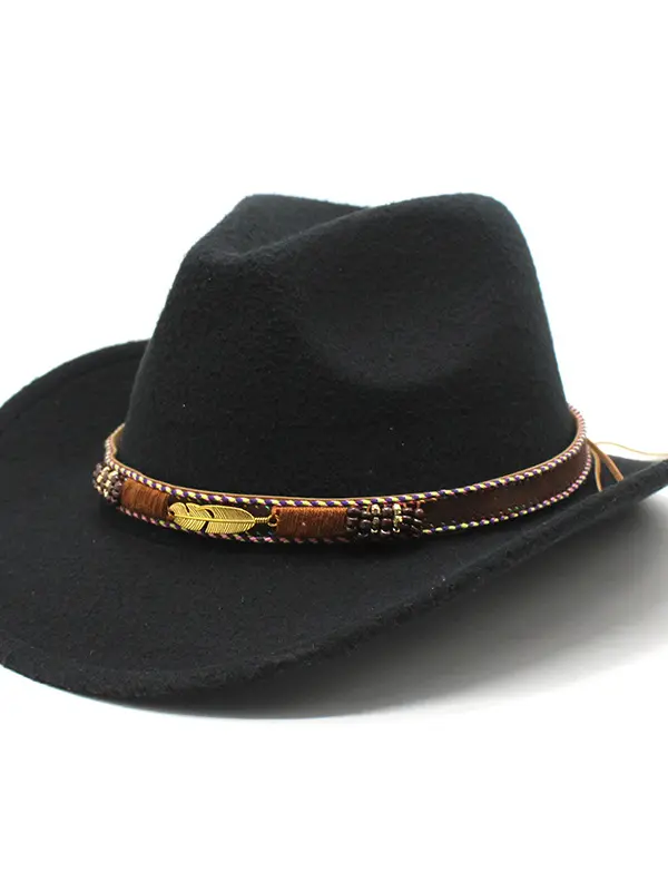 Unisex Western Cowboy Outdoor Metal Feather Felt Hat - Pragmaace.com 