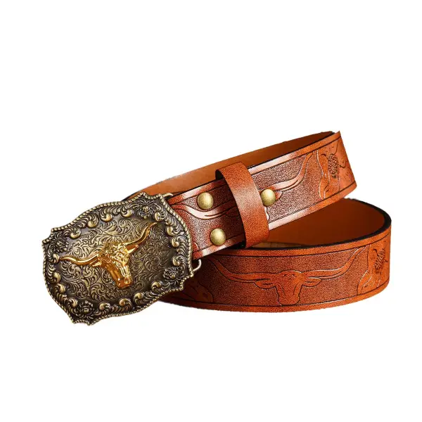 Men's Western Cowboy Big Buckle Belt - Elementnice.com 