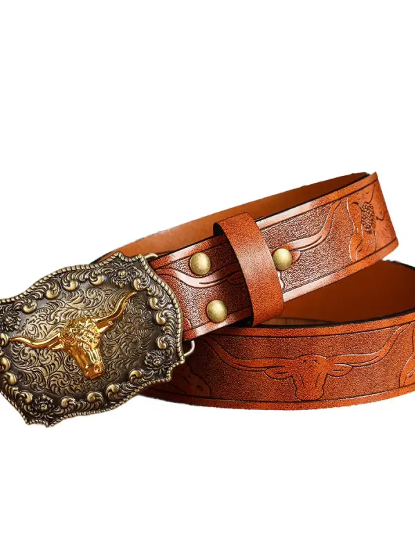 Men's Western Cowboy Big Buckle Belt - Menwyx.com 