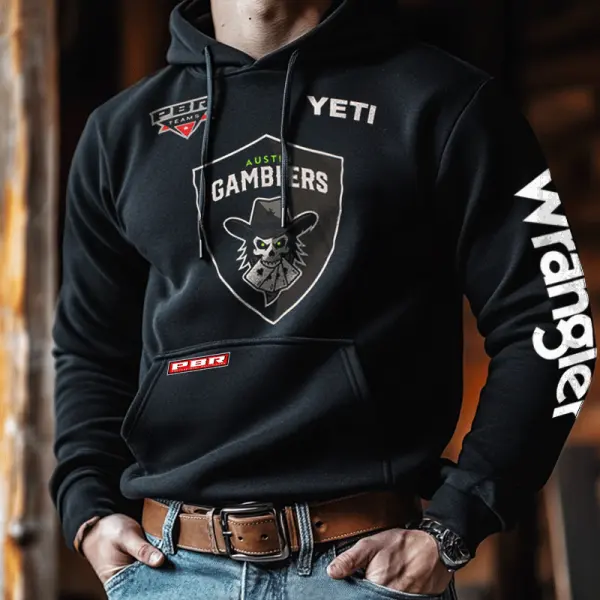 Men's Austin Gamblers PBR Competition Professional Bullriders Australia Vintage Print Black Hoodie - Anurvogel.com 