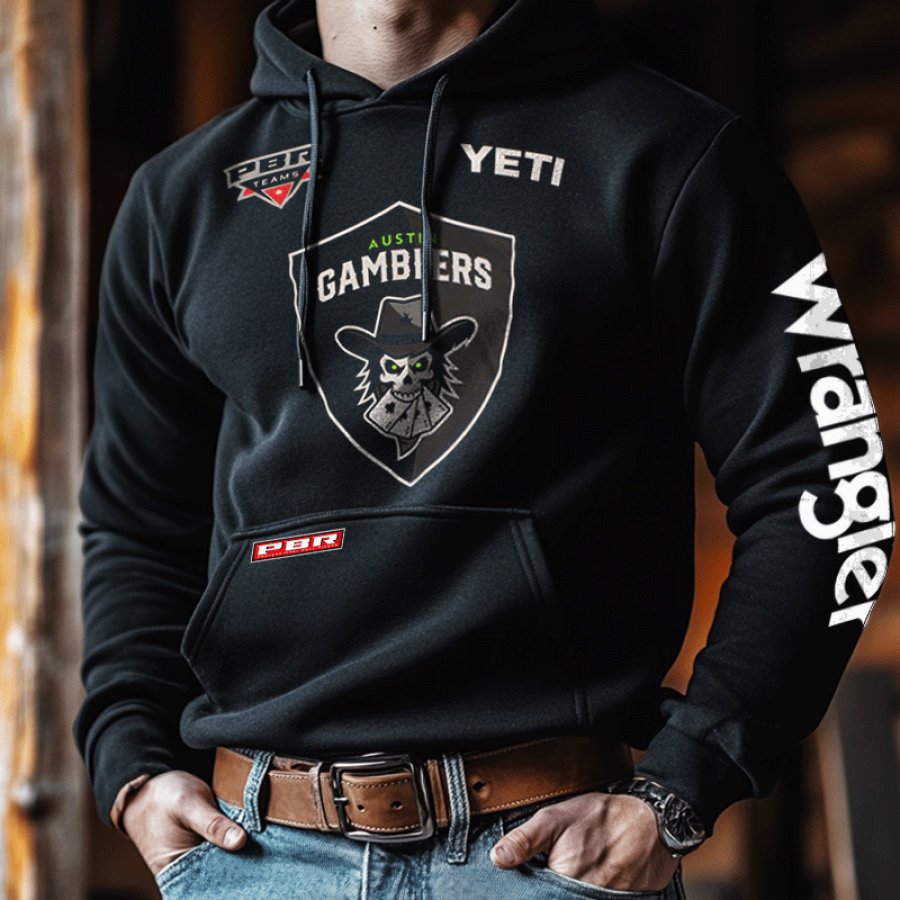 

Men's Austin Gamblers PBR Competition Professional Bullriders Australia Vintage Print Black Hoodie