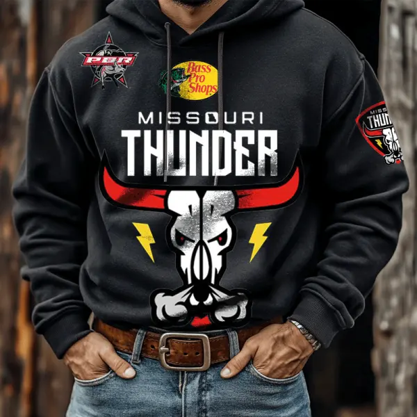 Men's Missouri Thunder PBR Competition Professional Bullriders Australia Vintage Print Black Hoodie - Trisunshine.com 