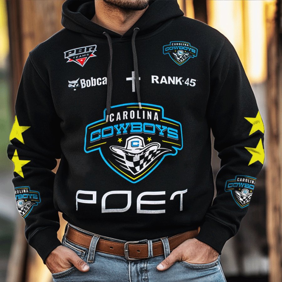 

Men's Carolina Cowboys PBR Competition Professional Bullriders Australia Vintage Print Black Hoodie