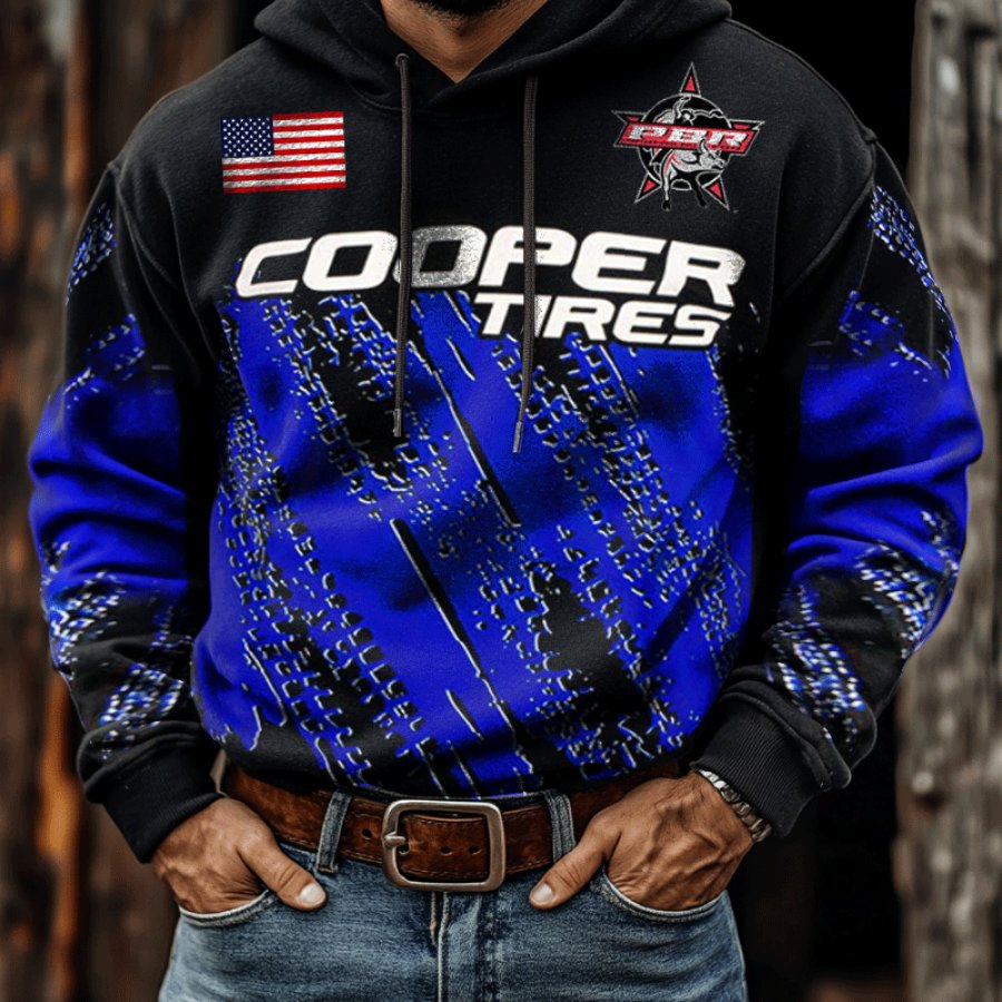 

Men's Matt Merritt Cooper Tires Mark PBR Competition Professional Bullriders Australia Vintage Print Black Hoodie