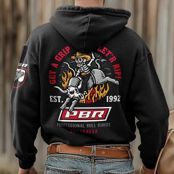 Men's PBR Competition Vintage Raging Bull Print Hoodie - Trisunshine.com 