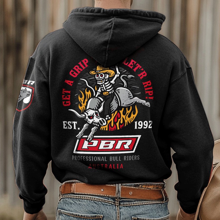 

Men's PBR Competition Vintage Raging Bull Print Hoodie