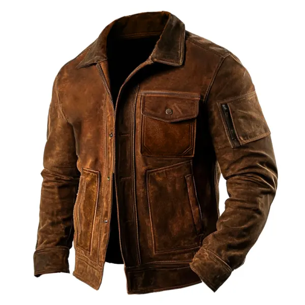 Men's Vintage Suede Pocket Jacket Outdoor - Manlyhost.com 