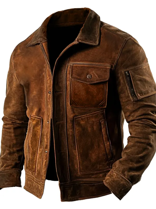 Men's Vintage Suede Pocket Jacket Outdoor - Menwyx.com 