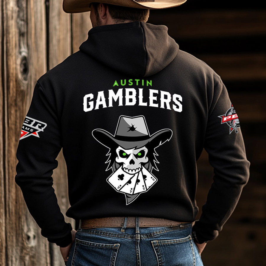 

Men's Western Cowboy Outdoor PBR Teams AG Pocket Long Sleeve Black Hoodie