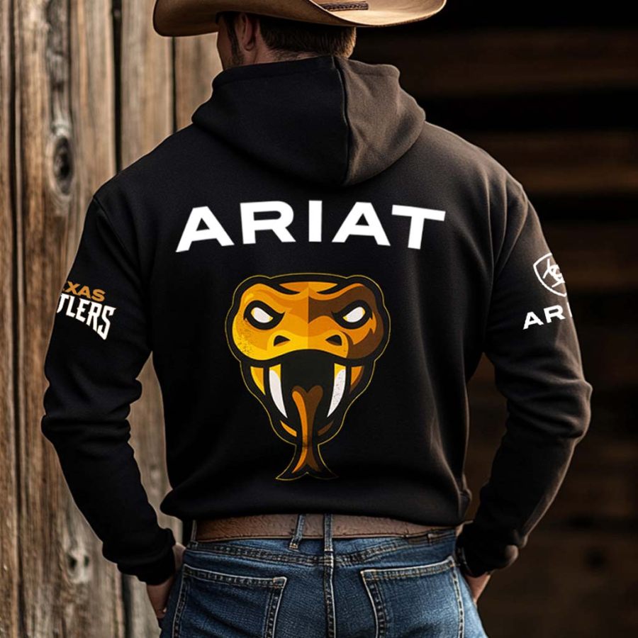 

Men's Western Cowboy Outdoor PBR Teams Snake Pocket Long Sleeve Black Hoodie