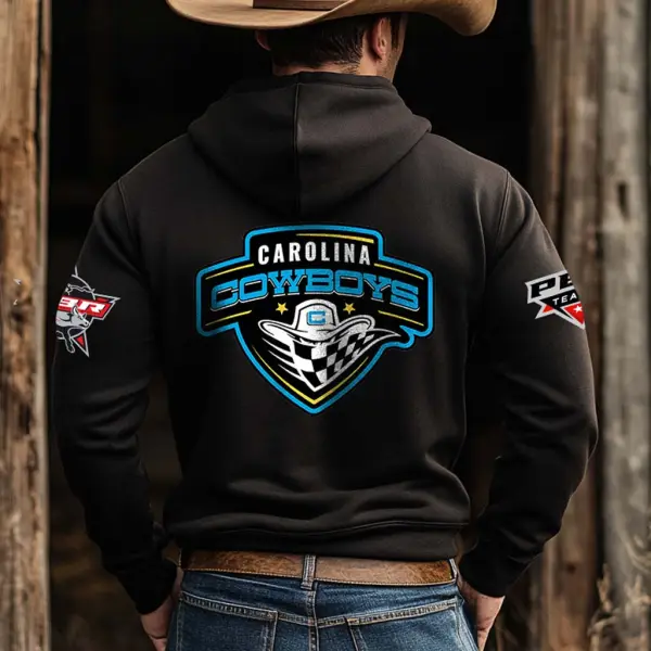 Men's Western Cowboy Outdoor PBR Teams Carolina Pocket Long Sleeve Black Hoodie - Anurvogel.com 