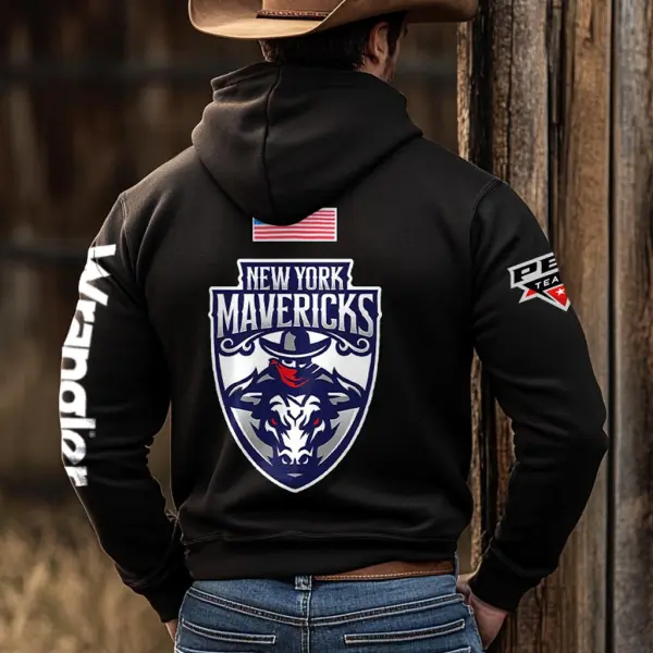 Men's Western Cowboy Outdoor PBR Teams NYM Pocket Long Sleeve Black Hoodie - Nicheten.com 