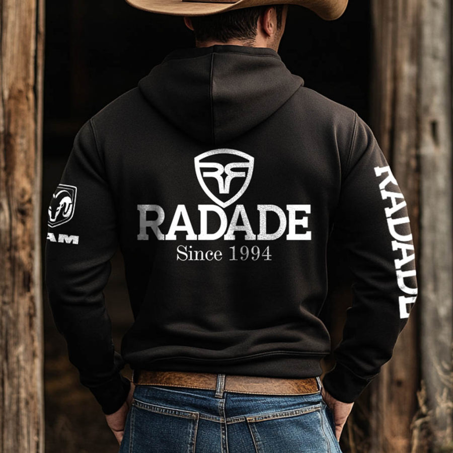 

Men's Western Cowboy Outdoor PBR Pocket Long Sleeve Black Hoodie