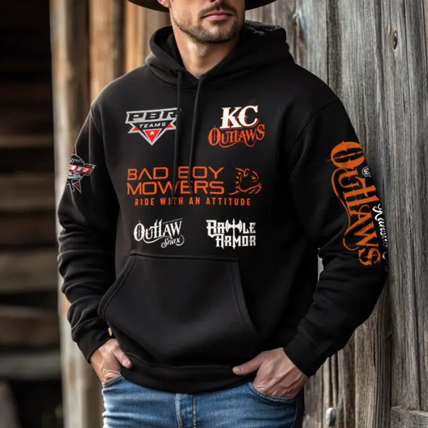 Men's Western Cowboy Outdoor PBR Teams KC Pocket Long Sleeve Black Hoodie - Trisunshine.com 