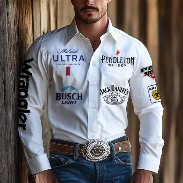 Men's Western Cowboy Outdoor PBR Whiskey Long Sleeved White Shirts - Wayrates.com 