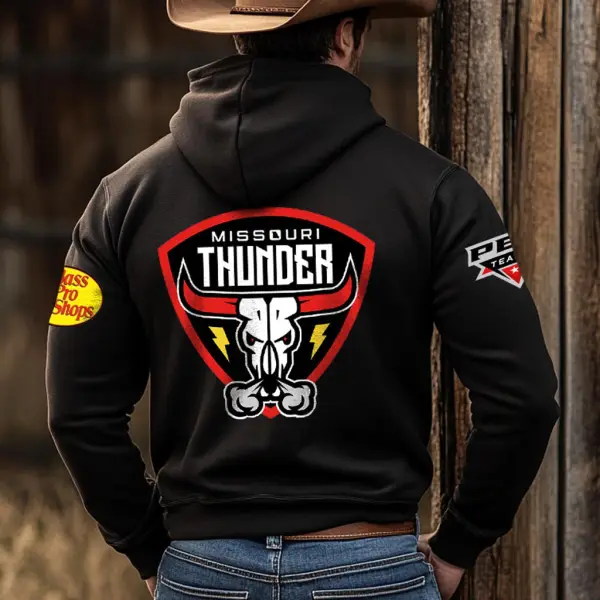 Men's Western Cowboy Outdoor PBR Teams MT Pocket Long Sleeve Black Hoodie - Dozenlive.com 