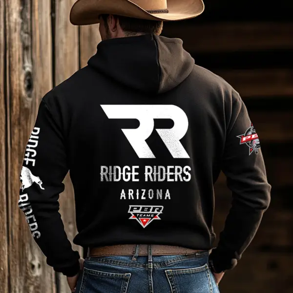 Men's Western Cowboy Outdoor PBR Teams RR Pocket Long Sleeve Black Hoodie - Nicheten.com 