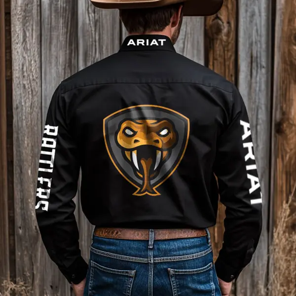 Men's Western Cowboy Outdoor PBR Teams Snake Long Sleeve Black Shirts - Nicheten.com 