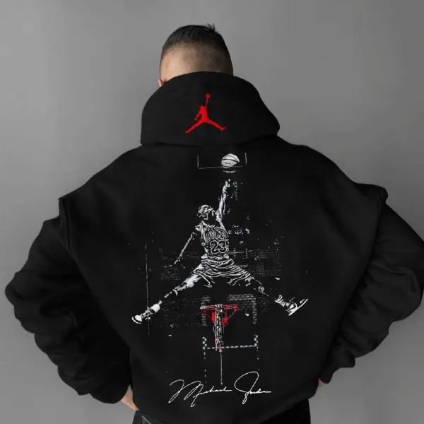 Oversized Unisex Basketball Black Print Hoodie - Wayrates.com 