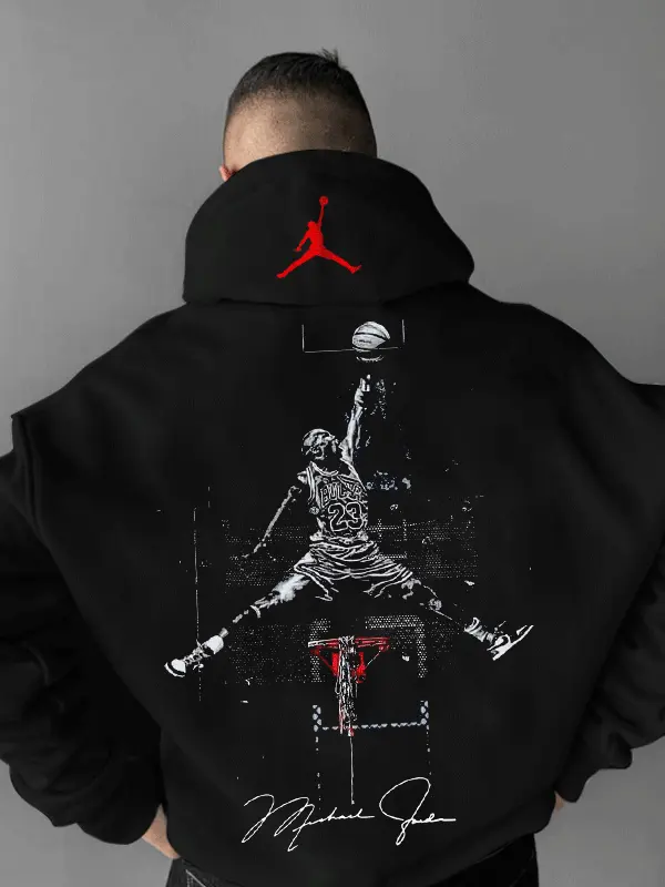Oversized Unisex Basketball Black Print Hoodie - Pragmaace.com 
