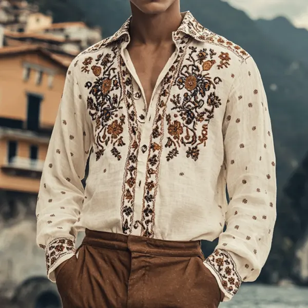 Men's Outdoor Elegant Gentleman Beach Ethnic Patterns Linen Shirts - Wayrates.com 