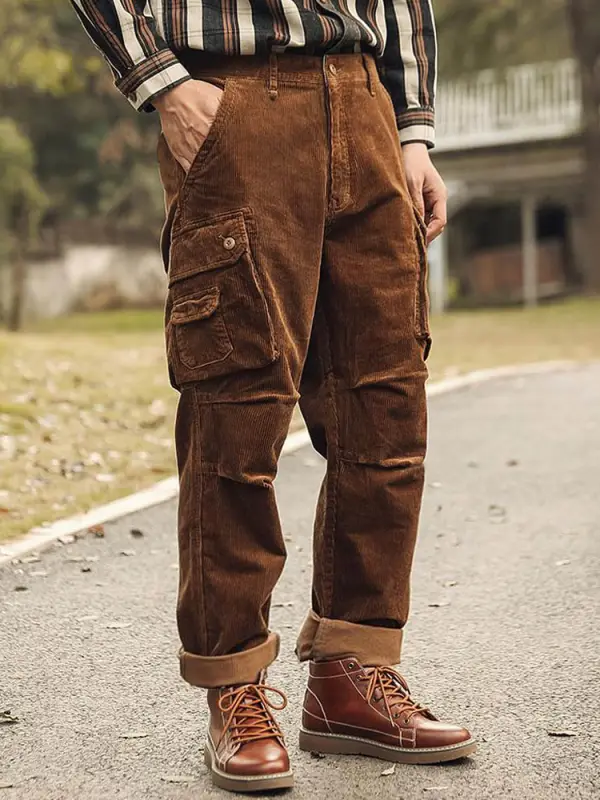 Men's Vintage Corduroy Outdoor Multi-pocket Cargo Pants Trousers - Menwyx.com 