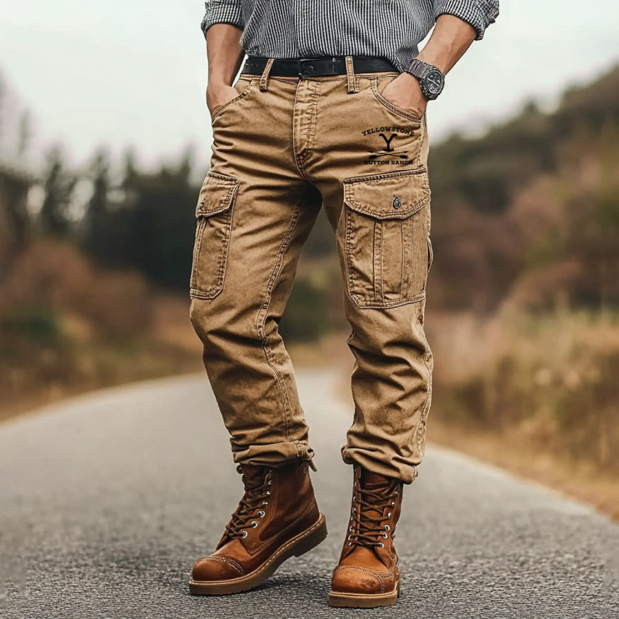 

Men's Vintage Yellowstone Western Cowboy Outdoor Multi-pocket Cargo Pants