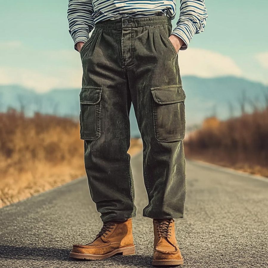 

Men's Vintage Corduroy Outdoor Multi-pocket Cargo Pants Trousers