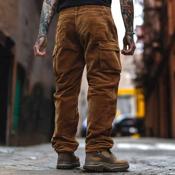 Men's Vintage Corduroy Outdoor Multi-pocket Cargo Pants Trousers - Rabclub.com 