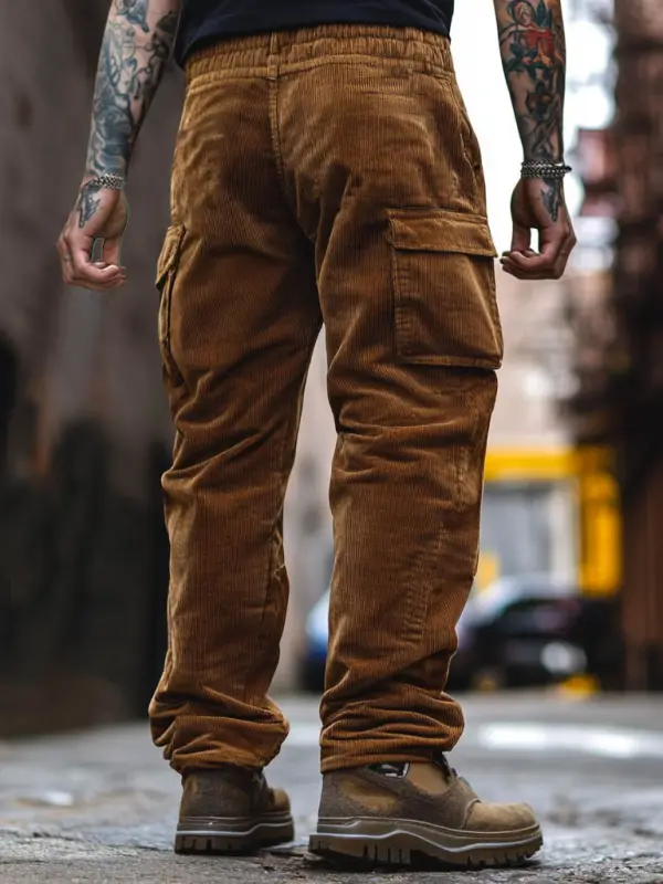 Men's Vintage Corduroy Outdoor Multi-pocket Cargo Pants Trousers - Menwyx.com 