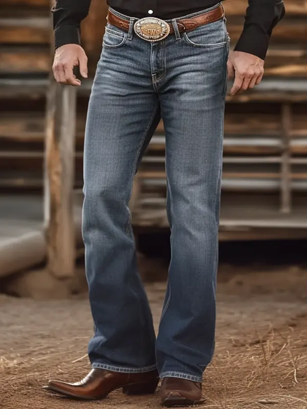 Men's Vintage Western Cowboy Pocket Jeans Pants - Menwyx.com 